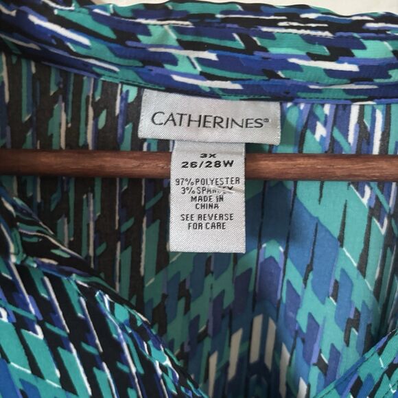 Catherines Womens Colorful Top Size 3X 26/28W Abstract Office Bohemian Southwest - Picture 5 of 9